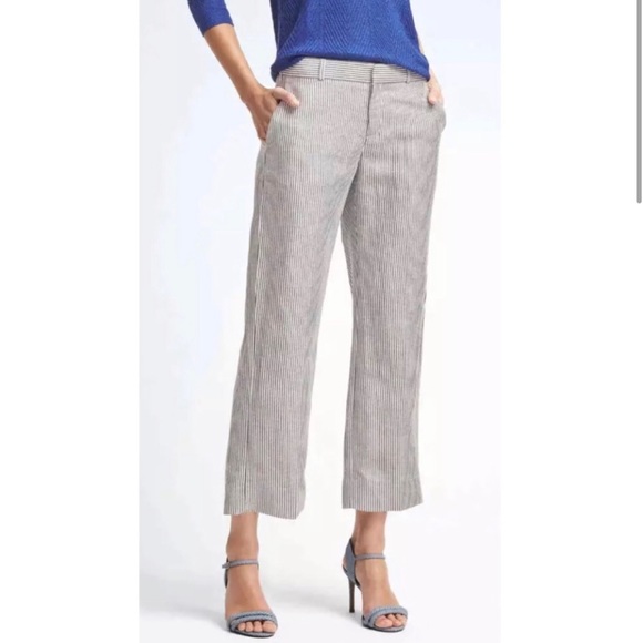 NWOT BANANA REPUBLIC Logan Pants Stripe Linen Blend Color Gray/White Work Size 8 - Picture 2 of 10